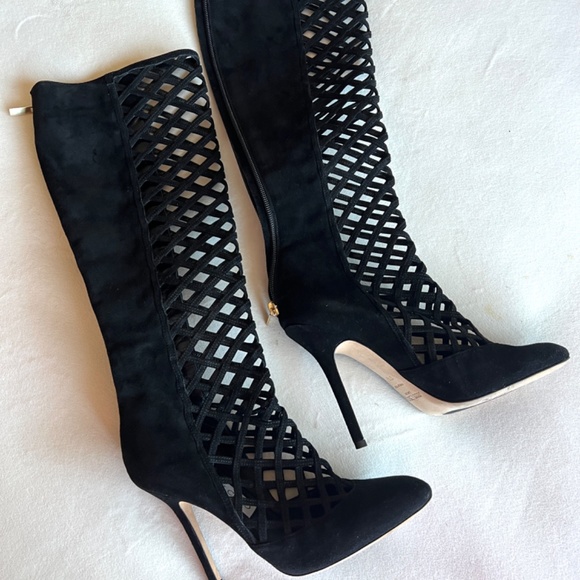 Jimmy Choo Cut Out Suede Heeled Boots - Picture 2 of 2